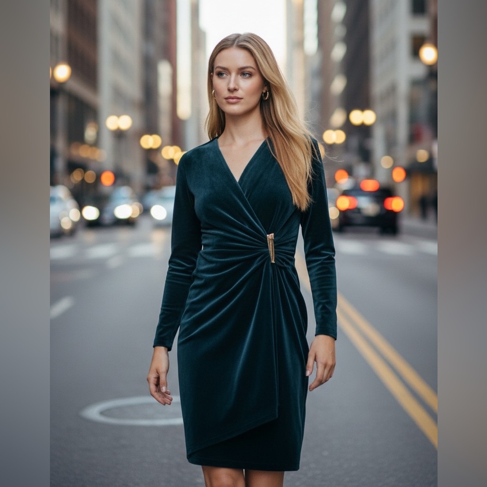 NWT $134 Calvin Klein Women's Velvet Side Bar Trim Dress SZ-8